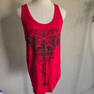 Liberty Wear Red Ace Bedazzled Bling Tank Top Size Large Biker look